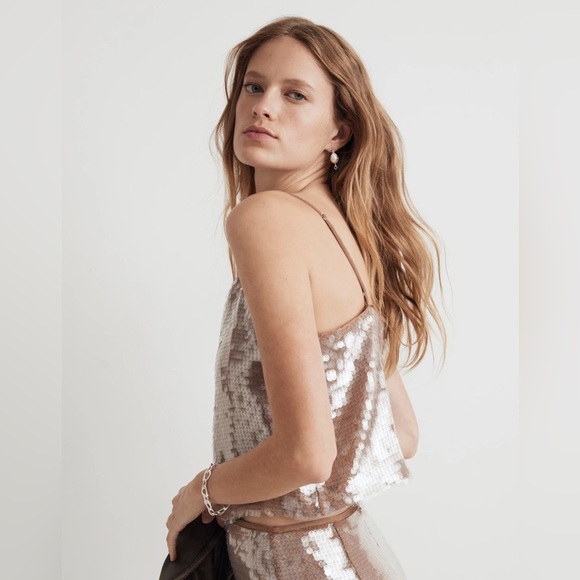 NWT Madewell Fallen Timber Sequin Square-Neck Cami Size Medium - Picture 3 of 15